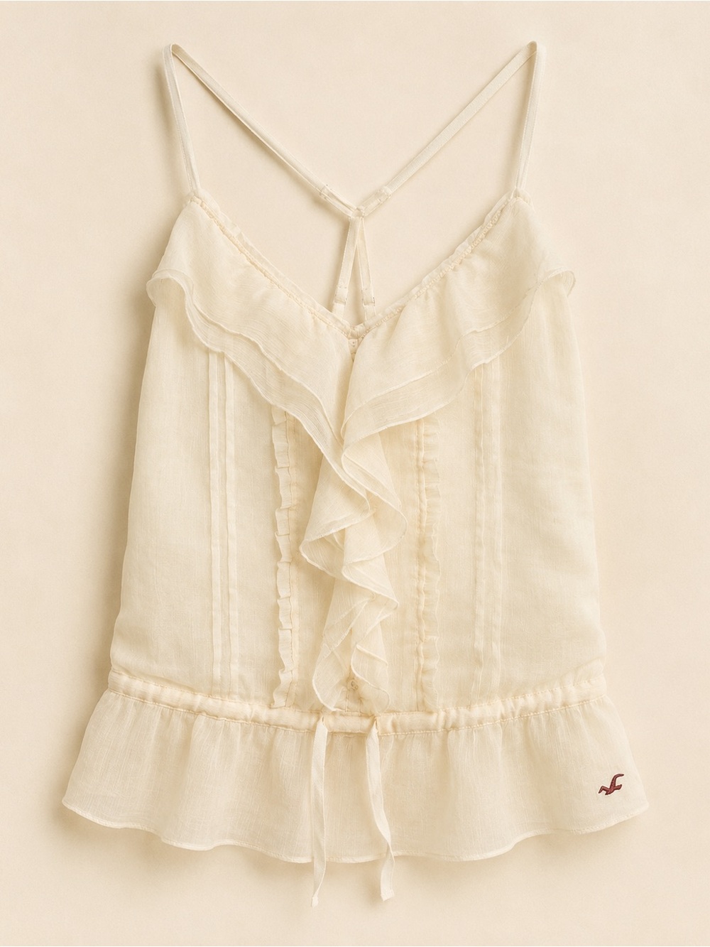 Hollister Cream Ruffle Strappy Cami Top Size M